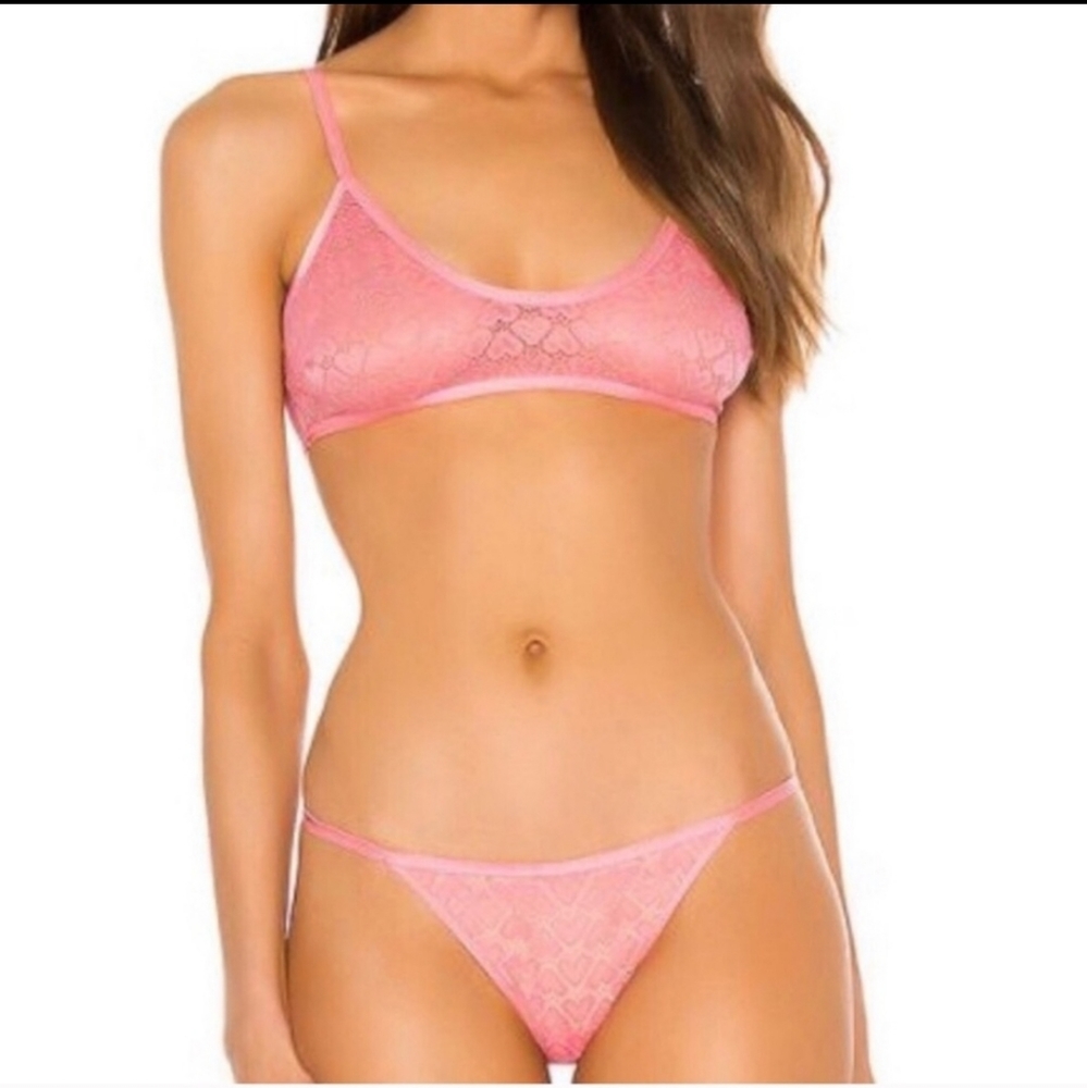 Free People Kelly Heart Lace Bralette & Thong Set